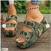 New large-size lame-heeled denim belt buckle, one-pedal cool slippers, women's summer wear thick-soled slippers