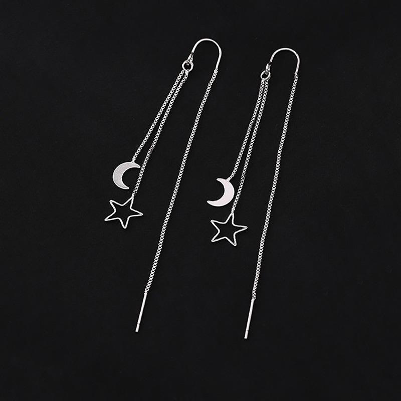 VOQ Asymmetrical Star Moon Drop Earrings for Women Long Tassel Earring Chain Korean Fashion Jewelry Gift