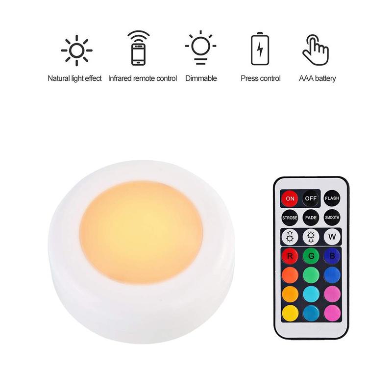 

Wireless Led Light Puck RGB 12-color Changing Light Remote Control A
