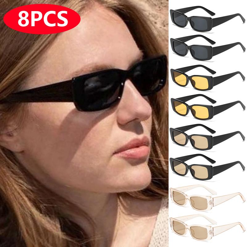 1/8pcs Cat Eye Square Sunglasses Women Small Frame INS Personalized Luxury Retro UV Resistant Glasses Unisex