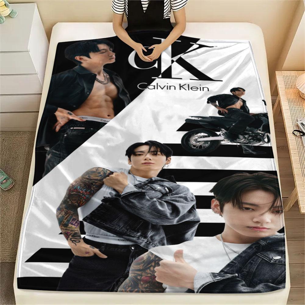 K-POP Jeon Jung Kook Printing Flannel Blanket Bedroom Sofa Camping Warm Blanket Gifts for Family and friends-MJ006