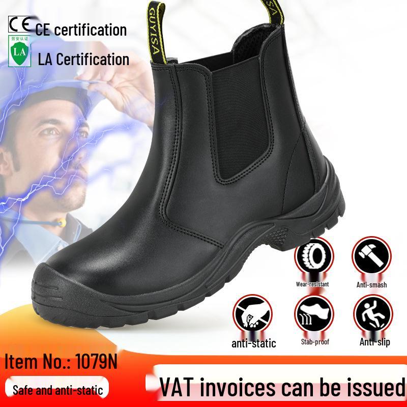 Crosschoice Steel Toe Cowhide Safety Shoes - Antistatic, Anti-Smash, Anti-Puncture, Wear-Resistant, Dust-Free Protection. LB1079N-Slip-On Antistatic Shoe;39
