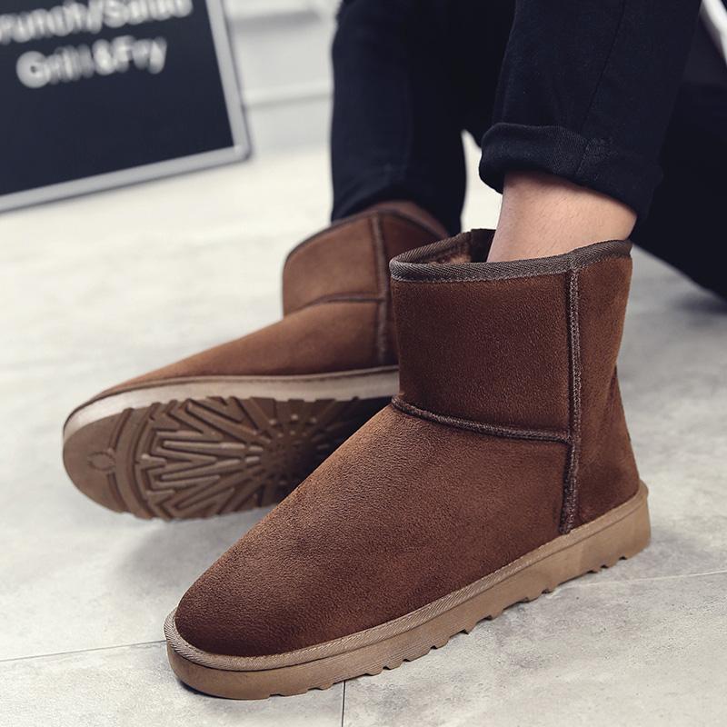 Fashion Brown Suede Men's Winter Boots Outdoor Warm Plush Snow Boots Men Fur Ankle Boots for Women Slip On Cotton Shoes botas masculino