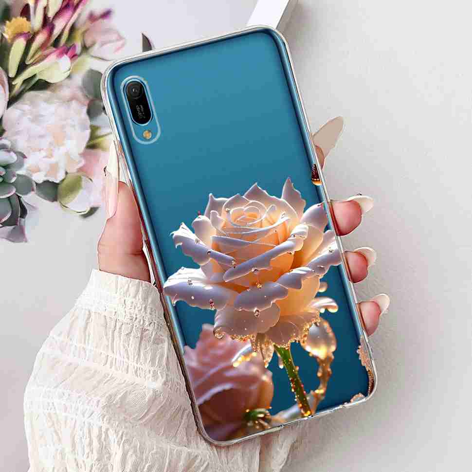 For Huawei Y6 Pro 2019 MRD-LX2 Case Fashion Flower Love Silicone TPU Shockproof Cover For Huawei Y6Pro Y16 pro 2019 Phone Cases