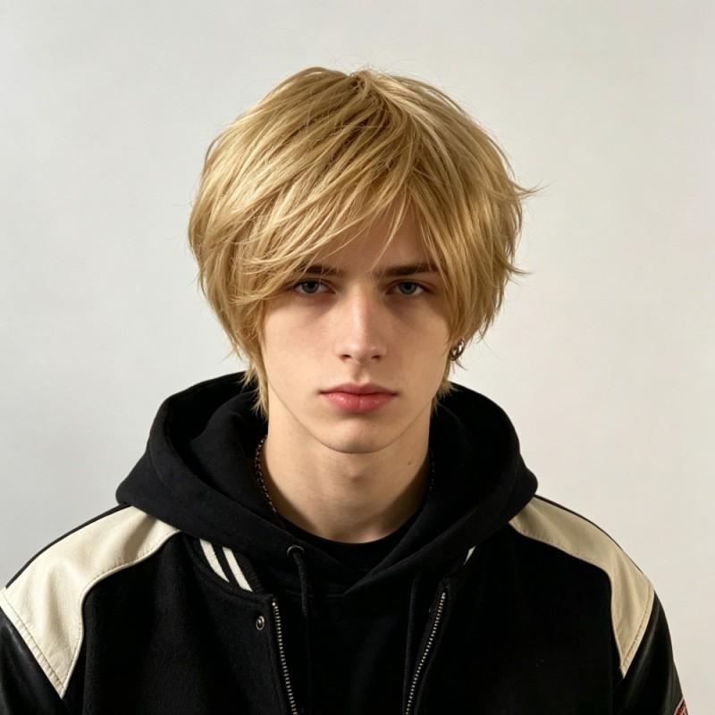 Mens Short Blonde Synthetic Wig Fluffy Handsome Full Cap Daily Wear