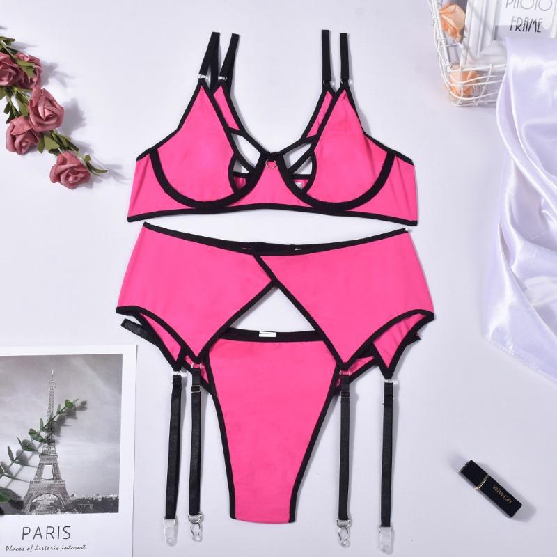 

Сексуальное нижнее белье сетчатая пряжа контрастного цвета сложное платье для груди сексуальный комплект из трех предметов L темно-розовый