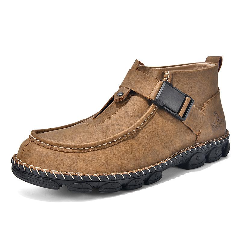 

Large size men s leather shoes outdoor hand-stitched casual men s shoes flat-bottomed foot-fitting lazy shoes men s driving shoes 48 коричневый