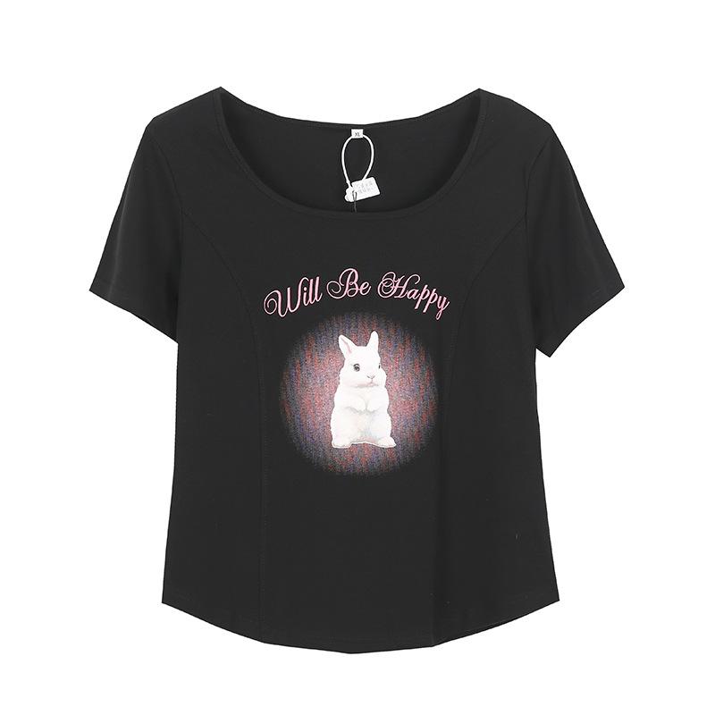Large Size Pure Desire Style Slim-fit Printed T-shirt Spring and Summer New Inner Base Front Shoulder Thin Top 140194