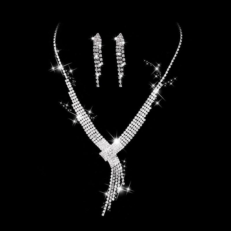 Jewelry Bridal Tassel Dripping Diamond Jewelry Wedding Accessories Zircon Necklace Earrings