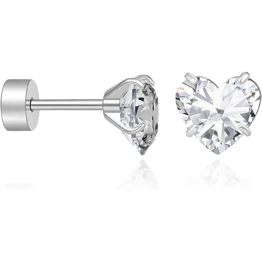 Cicy Bell Womens Flat Back Stud Earrings 18K Gold Plated Hypoallergenic | 316L G23 Surgical Titanium Steel, CZ Stud Jewelry, Tragus Helix Cartilage