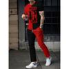 New Summer Men's Sports Suit Men's Round Neck Splicing Printed Short-sleeved T-shirt Loose Pants Two-piece Set Streetwear