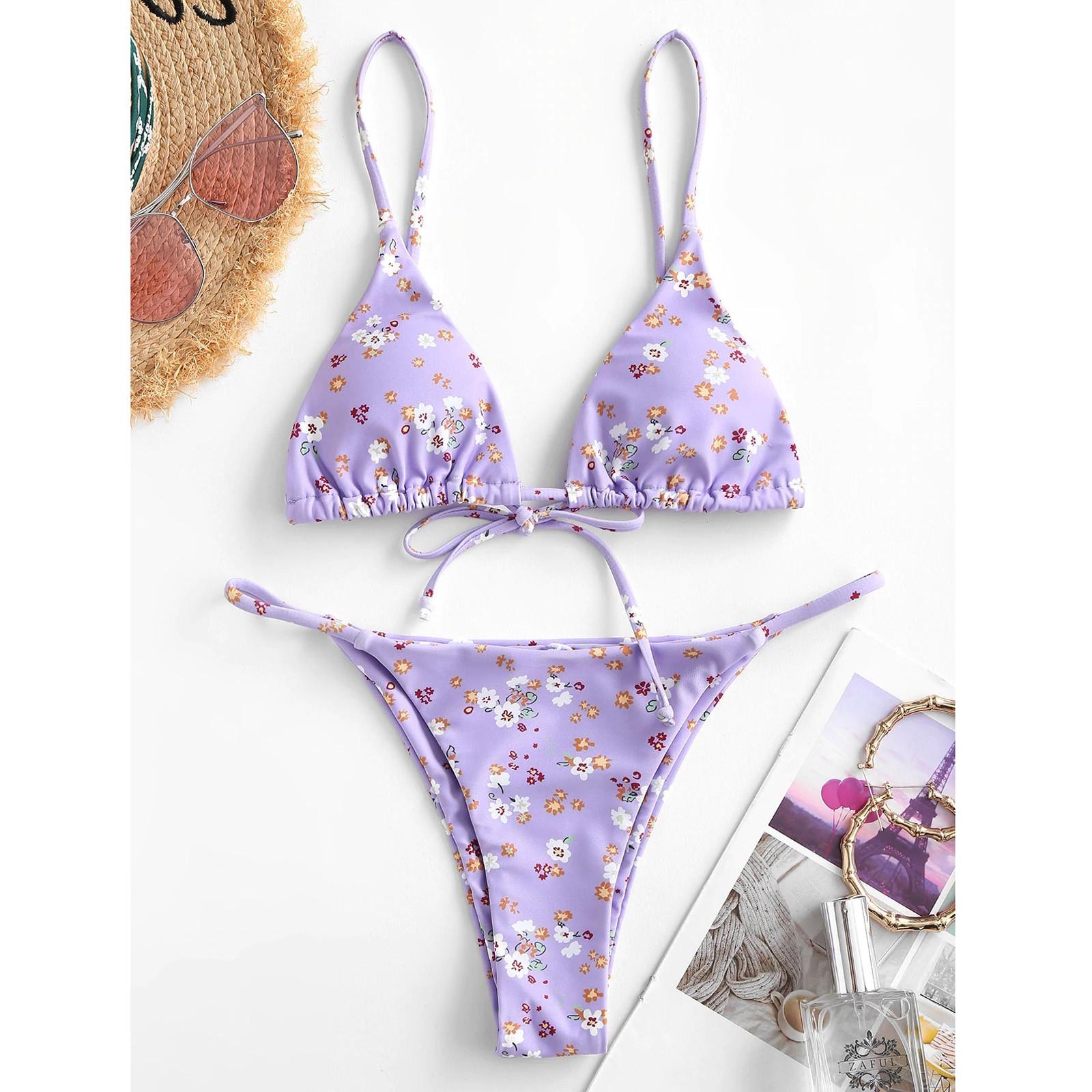 

(SU)Женщины Bandeau Bandage Bikini Set Push-Up Бразильские купальники Пляжная одежда Купальник M фиолетовый