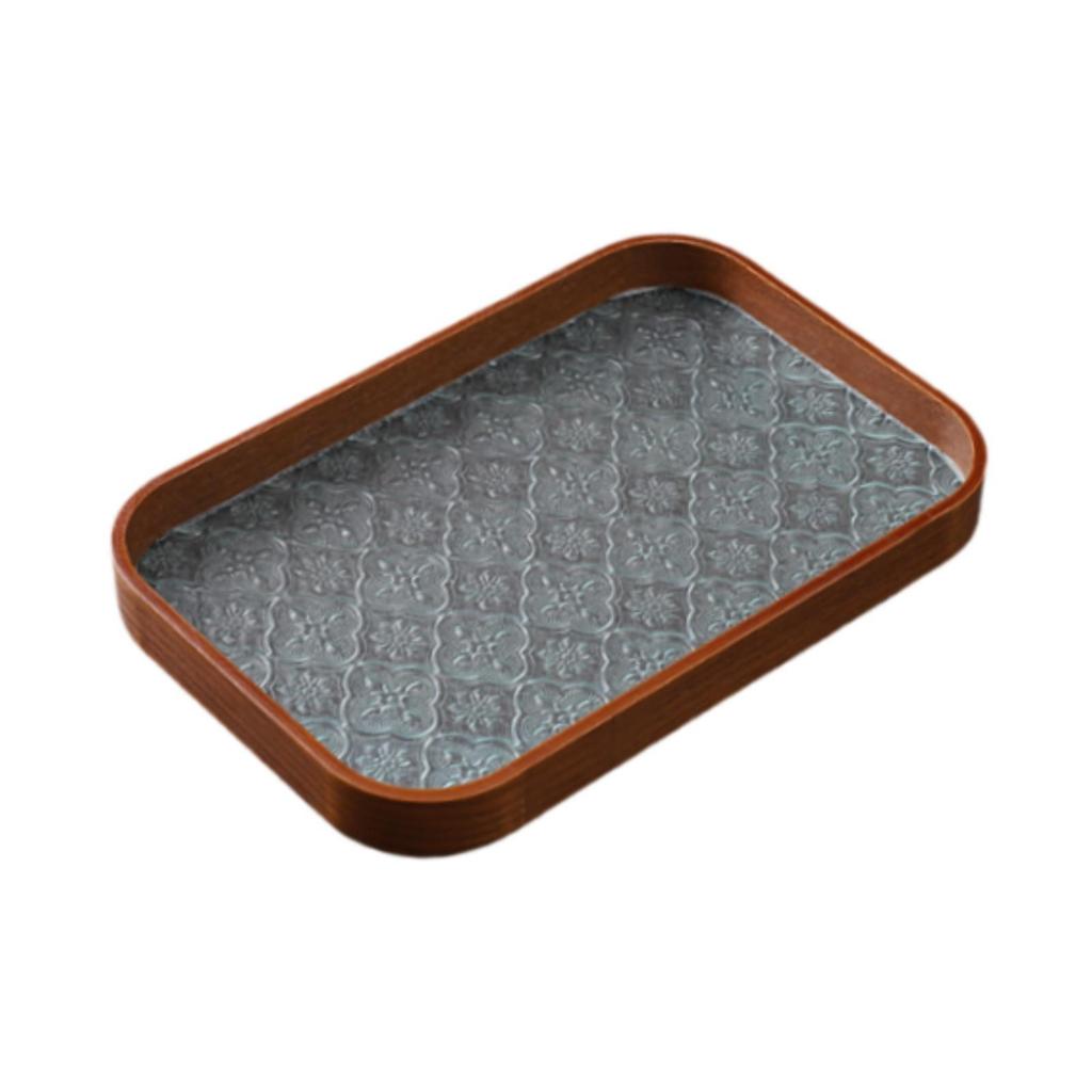 Wood Serving Tray Glass Desk Organizer Jewelry Storage Holder Wooden Trays for Eating for Bathroom Household Desk Tea Room Party