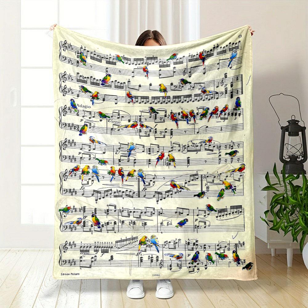 Parrot Music Note Blanket Bedroom Blanket for Livingroom Couch Lunch Break Soft Throw for Friend's Festival Gift