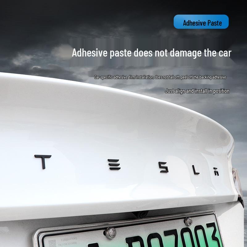 Compatible Tesla Model 3 & Y Car Emblems: Front & Rear Metal 90D English Letter Logos