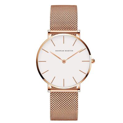 Hannah Martin Women's Wristwatch Ultra-Thin Stainless Steel Quartz (White Dial, Rose Gold Strap)