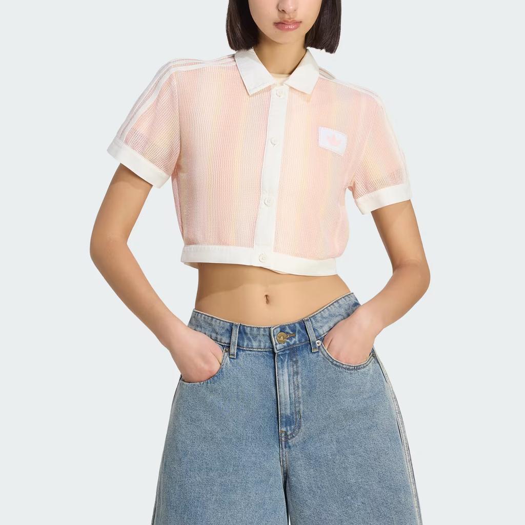 adidas Originals Single Button Short Sleeve Crop T-Shirt Women Tops KY8140
