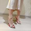 Fashion New Gold Silver Ankle Strap Sandals Women Wedding Banquet Shoes Sexy Metal Pointed Toe Stripper High Heels Sandals Zapatos Mujer