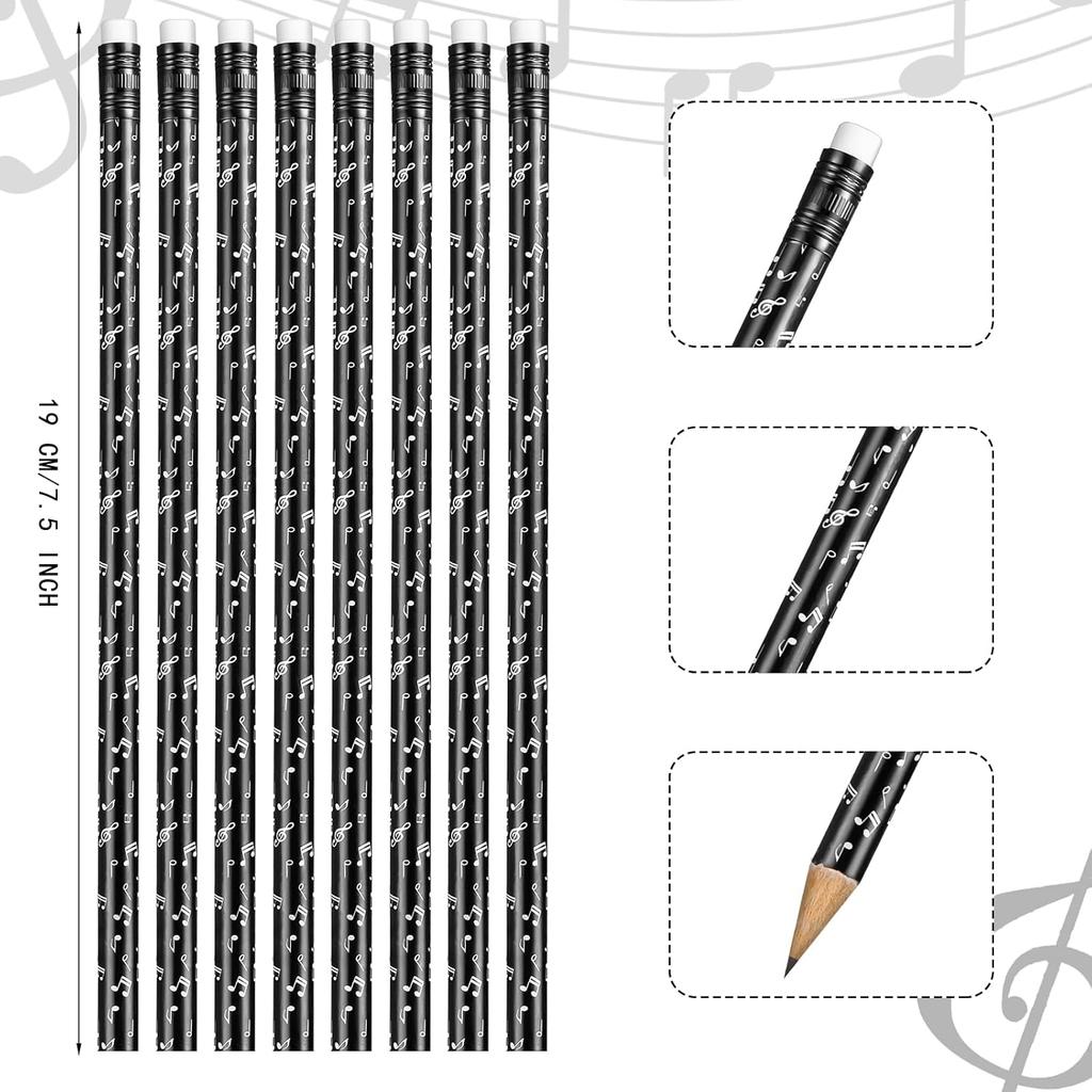 Chinco 24 Pieces Music Note Pencil Music Pencils Round Fun Pencils Woodcase with Eraser for Students Kids Party Favors Classroom Supplies