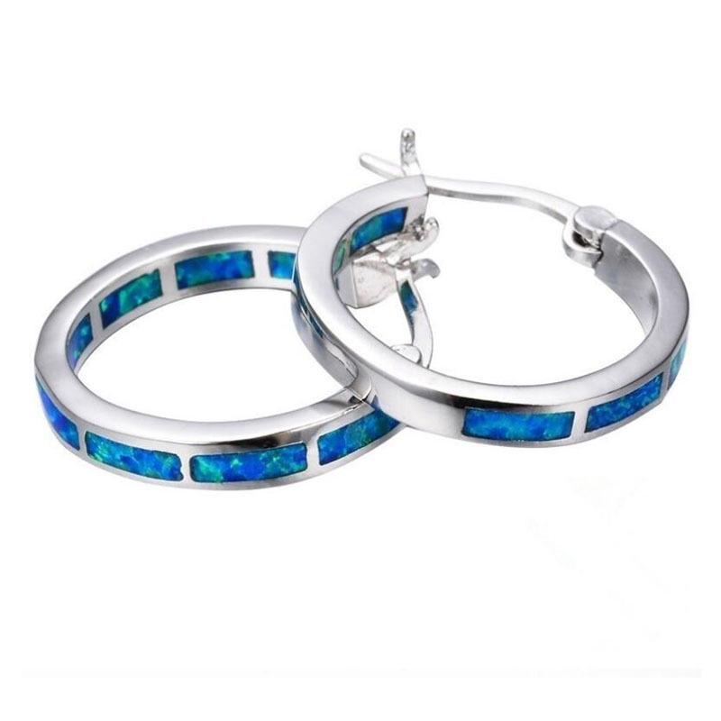 Boucles d'oreilles créoles rondes en opale colorée en forme de C