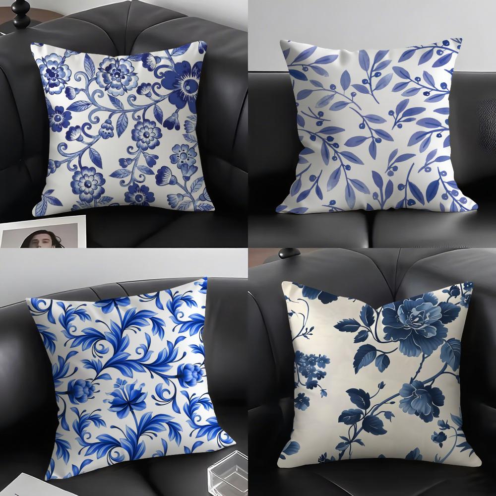 Blue Pattern Hot Cushion Cover Pillowcase Ultra Soft Skin Friendly Fabric Cloud Like Comfort  Concealed Zipper