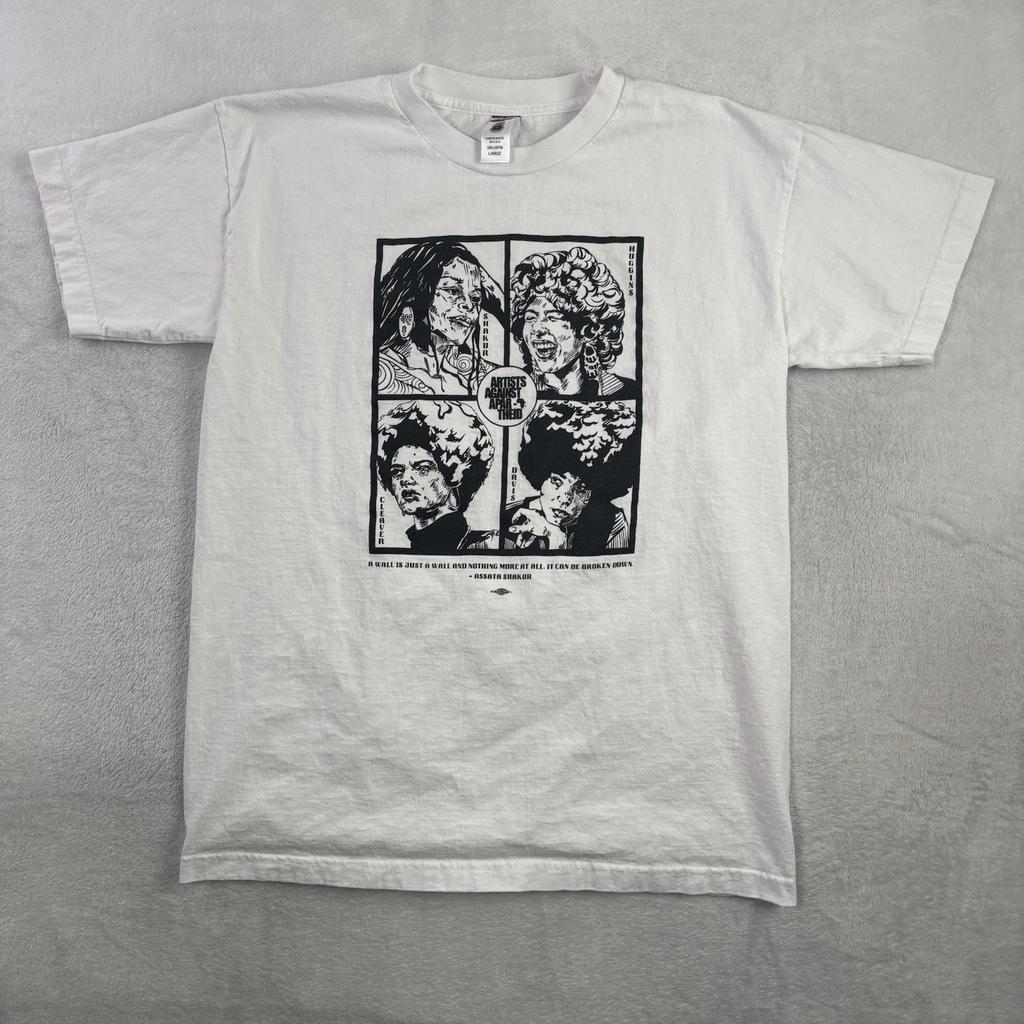 Union Made Artists Against Apartheid Assata Shakur White SS Graphic Shirt Men L Unisex T-Shirt