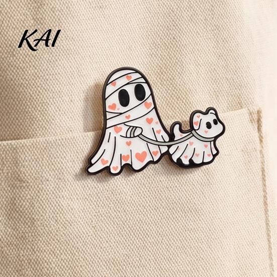 Durable Zinc Alloy Pin Halloween Cartoon Ghost Enamel Brooch, Spooky Metal Lapel Pin, Jacket Sweater Cardigan Coat Suit Scarf Decor, Men Women