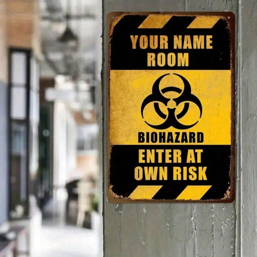 Enter At Your Own Risk Biohazard Warning Tin Sign 8x12in Hazardous Area Danger Zone Metal Wall Decor Industrial Lab Safety