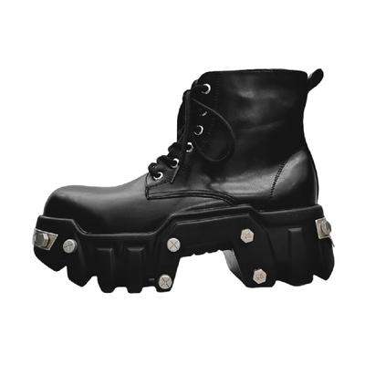 2024 Scarpe Punk All-Matching Per uomo Colore Solido Allacciatura Cavaliere Femminile Decorazione Metallo Scuro Platform a Zoccolo Stivaletti Ankle Cool
