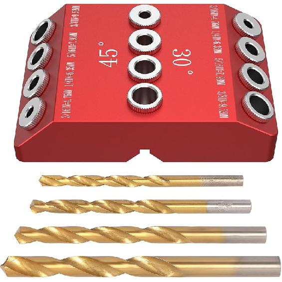 Multi Angle Drill Guide Jig 30 45 90 Degree with 4 Drill Bits Portable Drill Guide for Angled Holes and Straight Hole All Metal Jig for Stairs