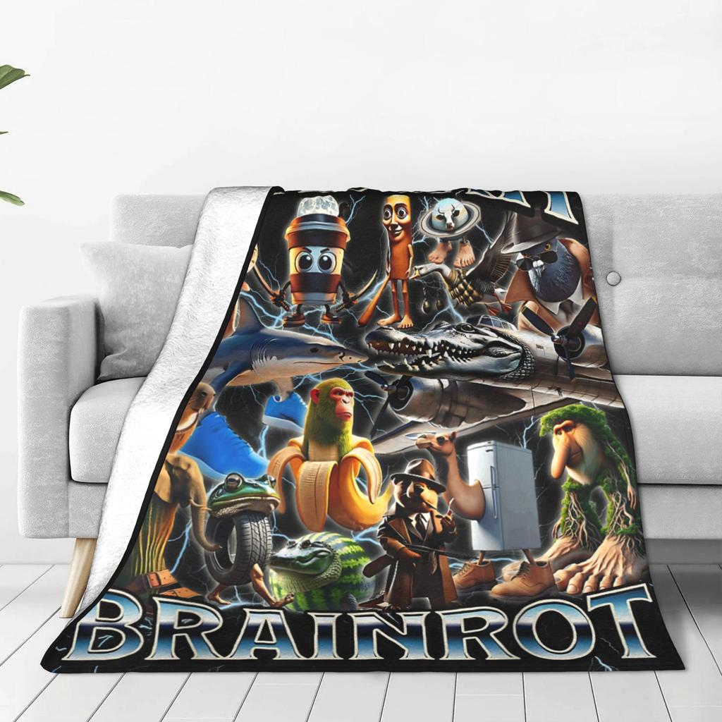 Italian Brainrot Meme Blanket Quality Warm Soft  Throw Blanket Winter Boy Girl Home Decor Funny Bedspread