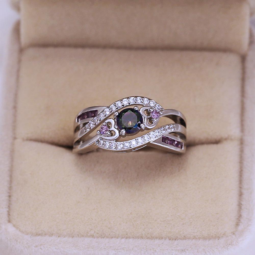 Heart-Shaped Amethyst Ring, Colorful Zircon Platinum-Plated Silver Ring And Bracelet.