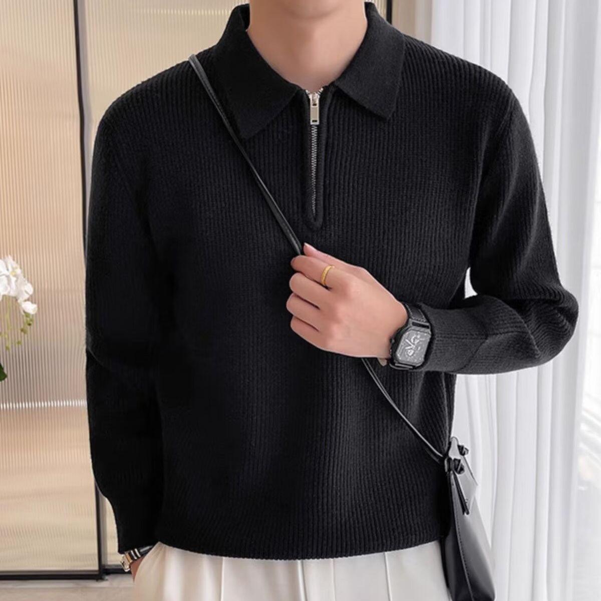 2024 Men s Korean Style Polo Collar Long Sleeve Knit Sweater - Half Zip, Autumn/Winter Fashion, Mature/Casual Style. XXXL