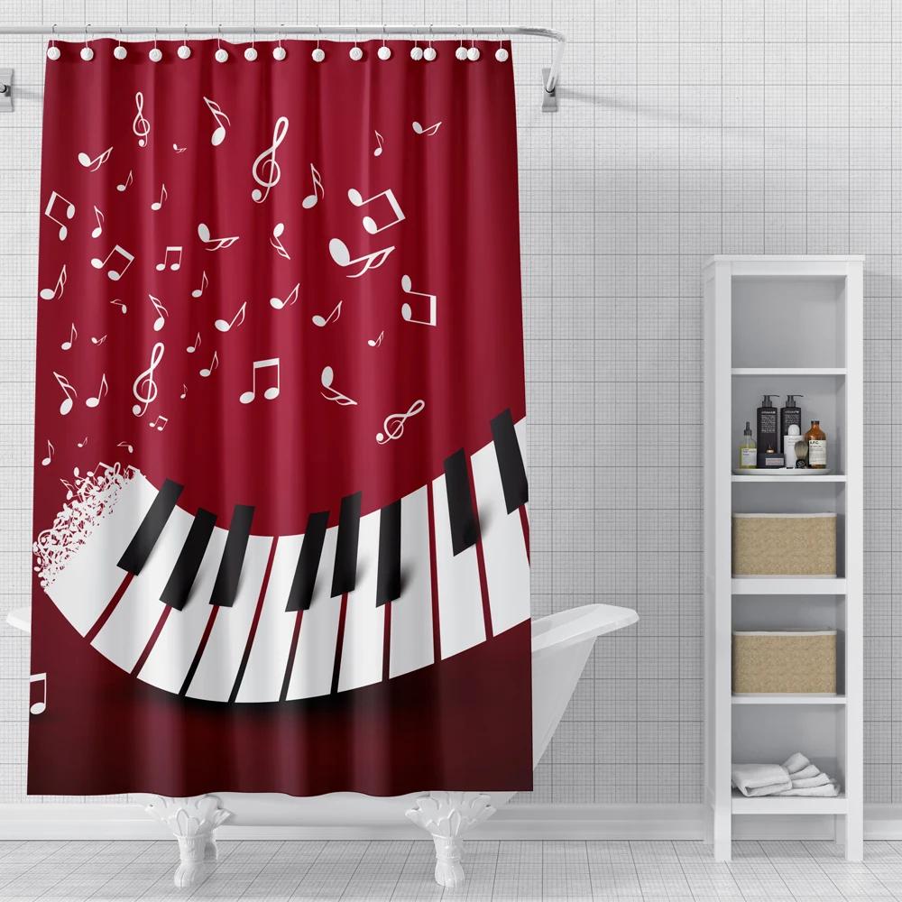 Piano Key Music Shower Curtain For Bathroom Musical Notes Waterproof Bathroom Shower Curtain Romantic Elegant Bath Bathtub Decor