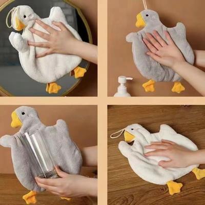 Asciugamano per le Mani a Forma di Anatra Carina Morbido Asciugamano per le Mani per Bambini Asciugamano Assorbente per Bagno con Anello per Appenderlo per Cucina Camera da Letto