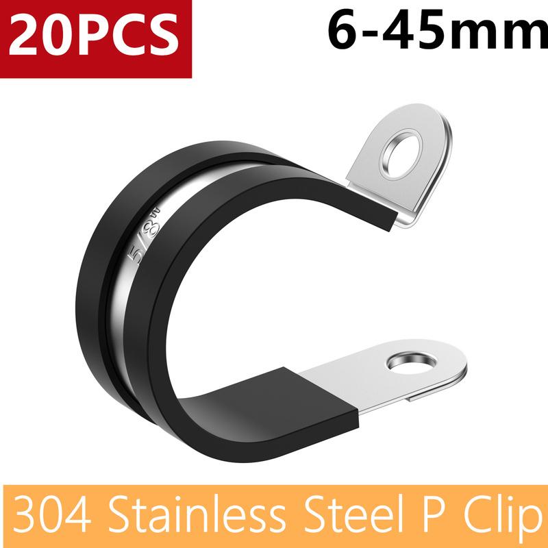20Pcs Pipe Clamp Rubber Lined P Clips 3/4" 5/8" 304 Stainless Steel R Cable Mounting Hose Clamp Wire Fixed Pipe Bracket Clamp
