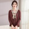 Early autumn clothing new middle-aged and elderly intellectual mother clothing fake two-piece wool sweater pullover knitted bottoming top women