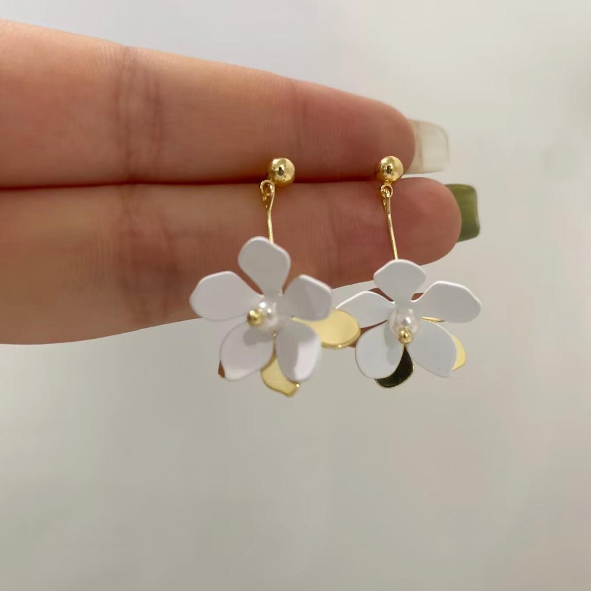 Yellow Floral Pearl Earrings with S925 Silver Studs - Elegant and Unique Design