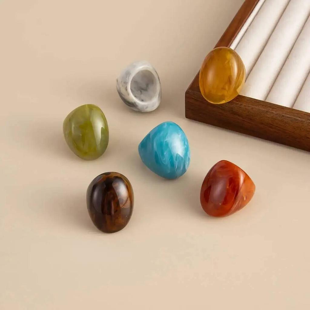 IngeSight.Z 6 Styles Boho Geometric Large Resin Wide Curved Surface Finger Ring Women Fashion Irregular Rings Party Jewelry Gift