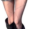 Luxury Silver Gray Silk Stockings: Shimmering Diamond Lattice Cross Stripes with Sheer Black Pantyhose
