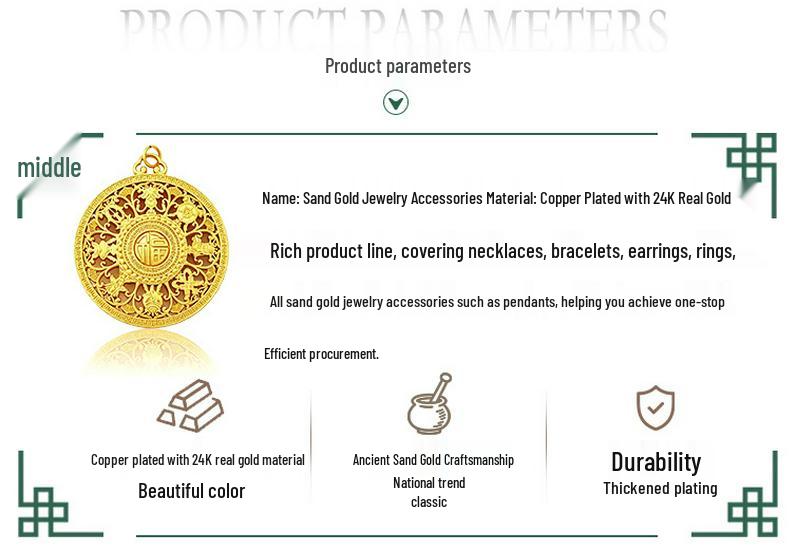 Copper-Plated Auspicious Eight Treasures Compass Pendant Necklace with 24K Gold and Strong Color Retention.