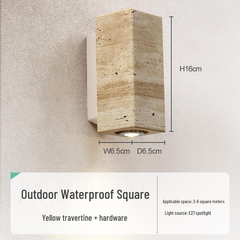 Wabi-sabi Style Yellow Travertine Wall Lamp for Bedroom, Courtyard, or Balcony - Waterproof Outdoor Light.