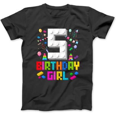 5th Birthday Girl Master Builder 5 Years Old Building Block T-Shirt, Sweatshirt, Hoodie for Men Women Kids Made In Canada Black