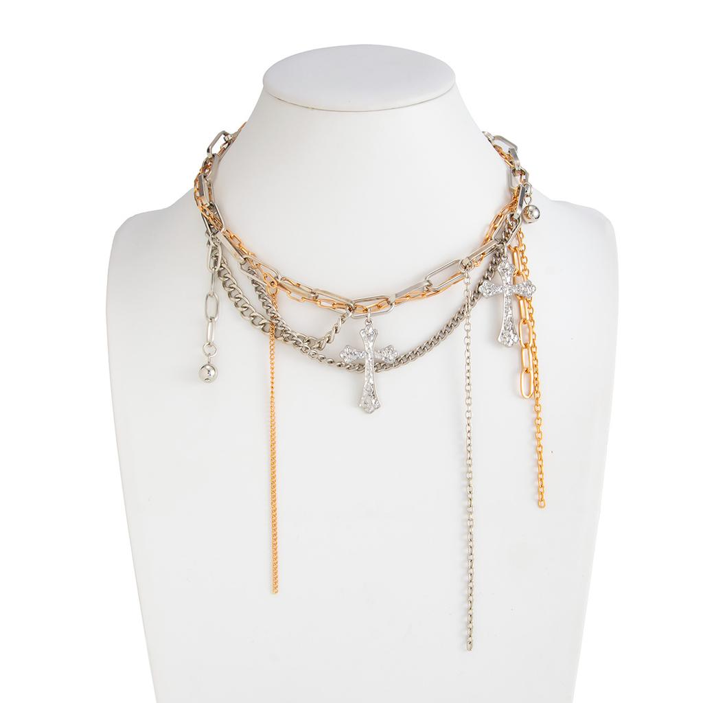 Hip-Hop Style Cross Pendant Necklace, Design Sense Metal Chain Fringed Collarbone Necklace Women