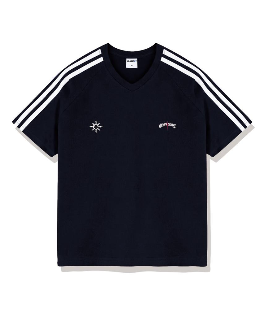 Keuloseudas Black Mark Track V-Neck Short Sleeve T-Shirt 4 Colors [Crsv_1002]