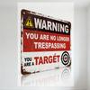 Vintage Rusty Warning Metal Tin Sign - YOU ARE NO LONGER TRESPASSING TARGÉT Target Symbol for Home Decor Man Cave Wall Art
