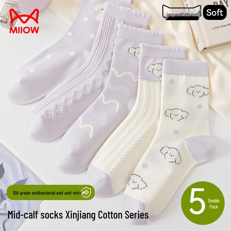 Miiow Women s Mid-Calf Patterned Socks (5-Pair Pack) One Size