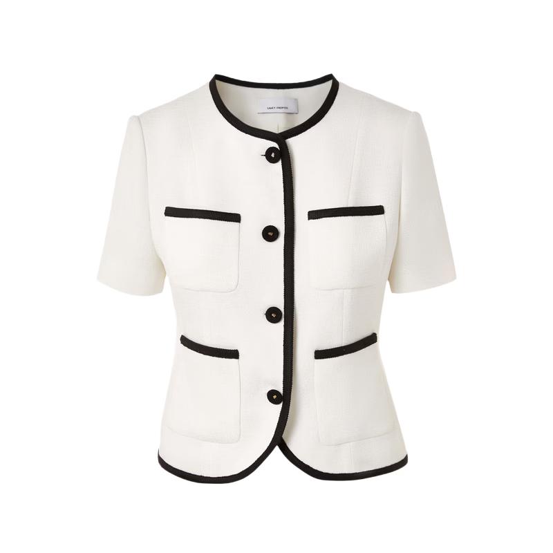 

LANGZI Contrast Trim Round Neck Short Sleeve Jacket XL