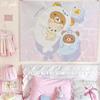 Cute Cartoon Bear Tapestry Pink Striped Wall Hanging for Kawaii Bedroom Decor Background Cloth