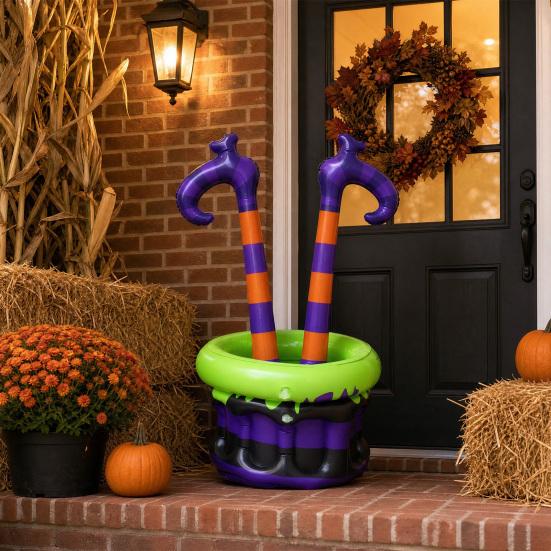 Balde de Gelo Inflável de Halloween, Tina para Bebidas de Pernas de Bruxa, Cooler Roxo Laranja para Decoração de Festa, Reunião ao Ar Livre
